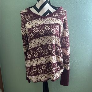 Maurices V-Neck Sweater in Burgundy and Cream